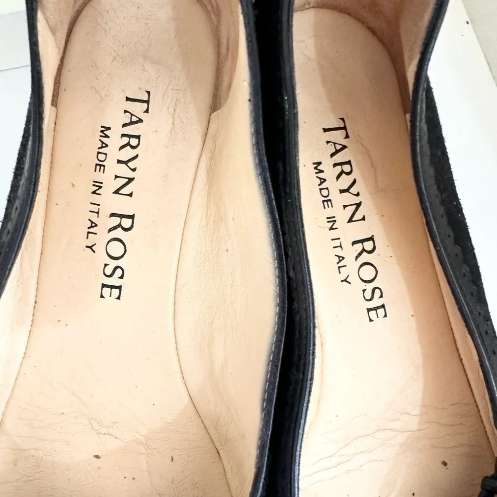 Taryn Rose Women's Slip On Bow Flats Italy Black Ballerina size 36 5.5 suede